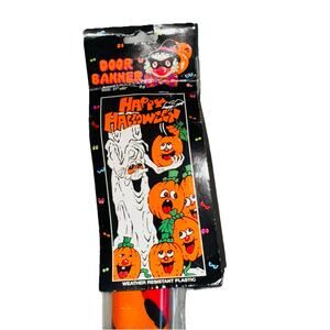New Vintage Happy Halloween Door Banner Pumpkins Tree 27x60" Outdoor Plastic